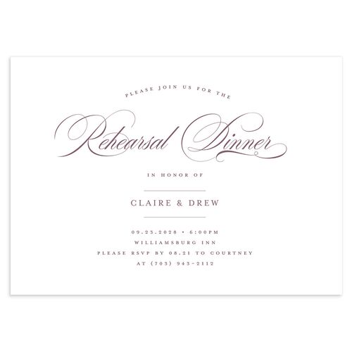 Classic Calligraphy Rehearsal Dinner Invitations Plum Signature Blank Standard