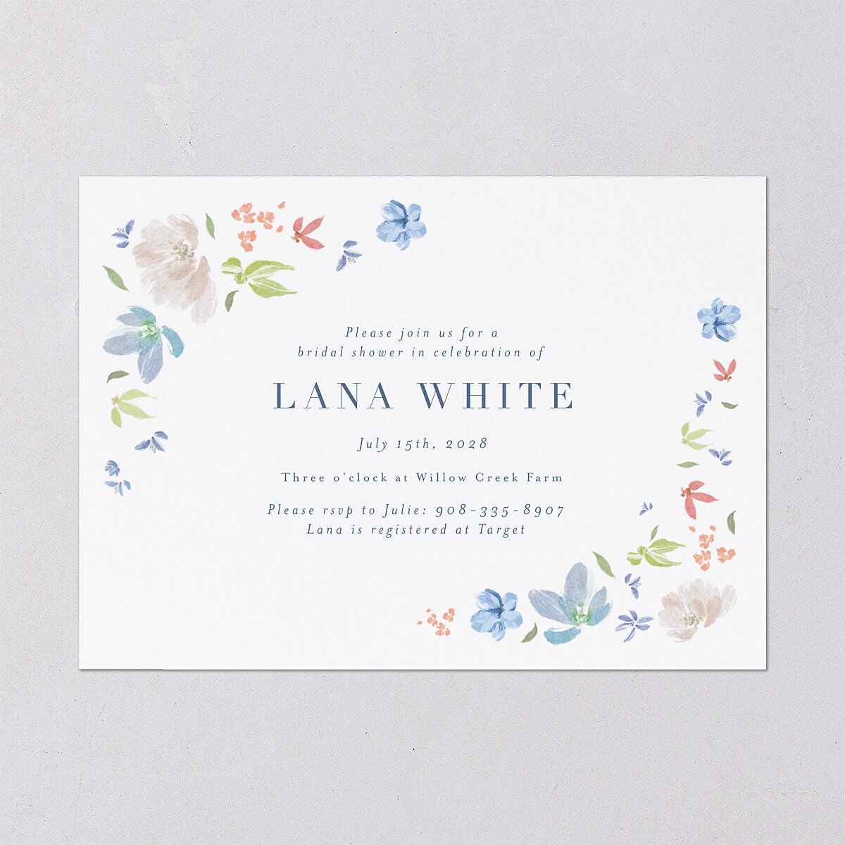 Floral Appliqué Bridal Shower Invitations Slate Signature Blank Standard