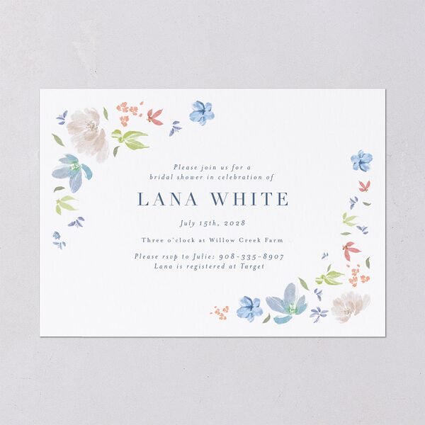 Floral Appliqué Bridal Shower Invitations Slate Signature Blank Standard