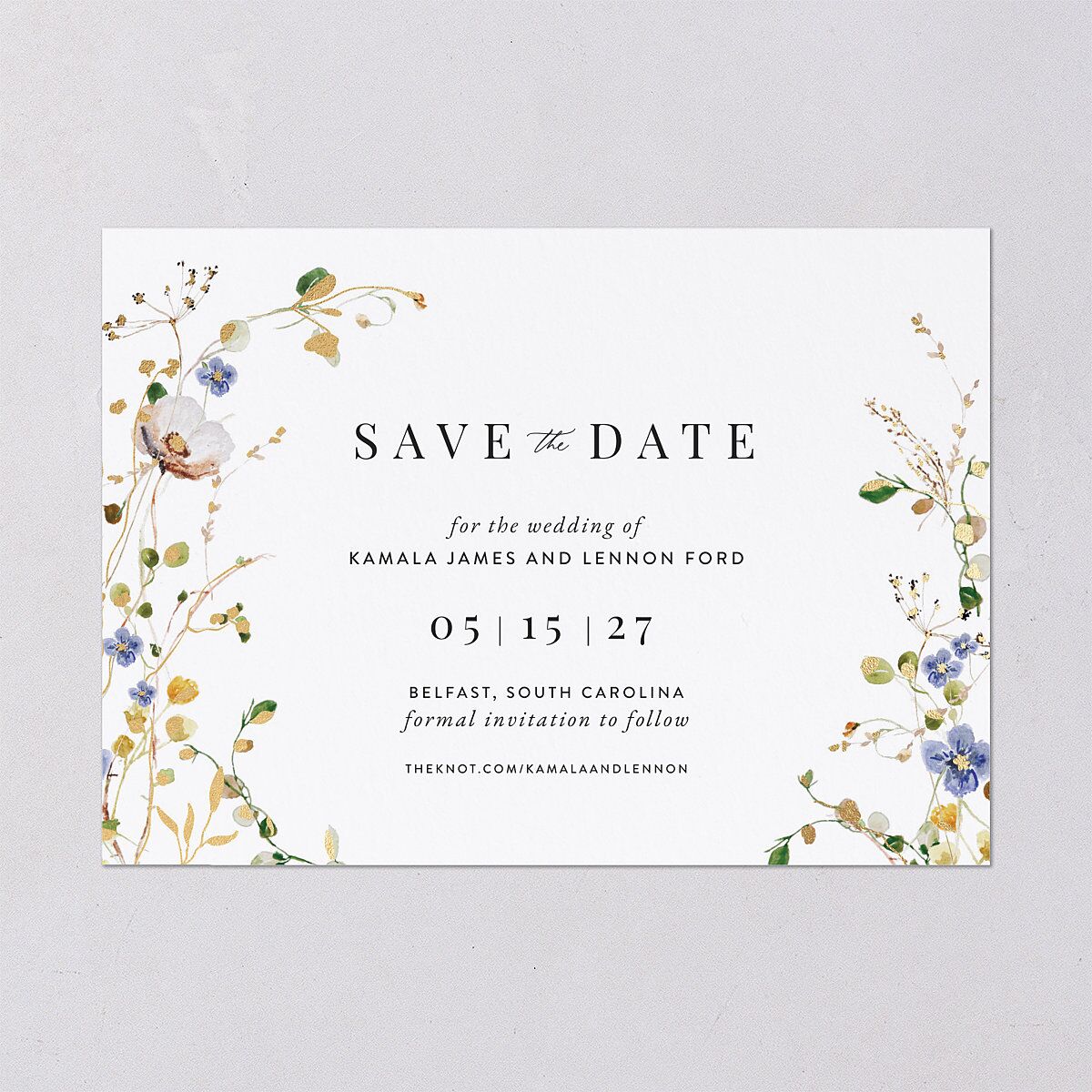 Glistening Wildflower Save the Date Cards Gold Pure White Signature smooth Blank No Standard