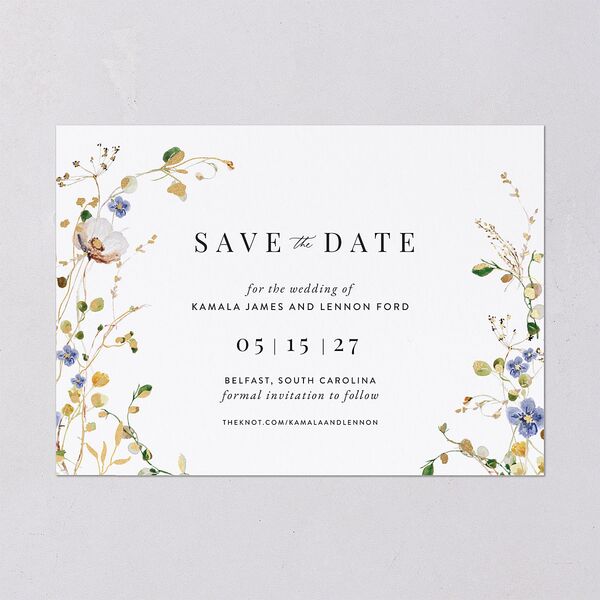 Glistening Wildflower Save the Date Cards Gold Pure White Signature smooth Blank No Standard