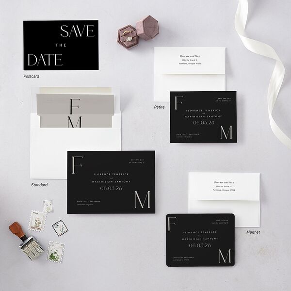 Modern Initials Save the Date Petite Cards Midnight Signature smooth Blank No Standard