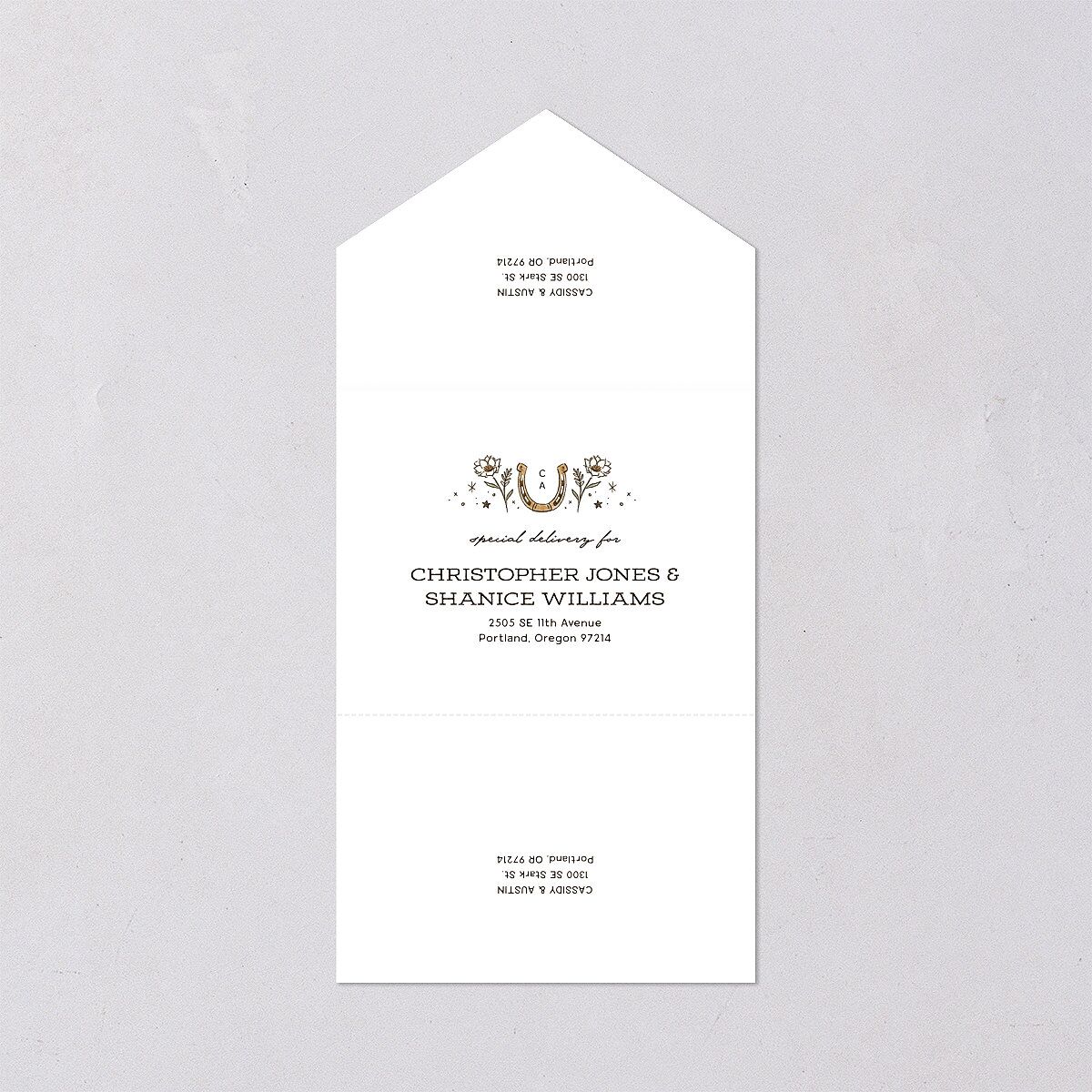 Southwestern Nouveau All-in-One Wedding Invitations Red Clay Signature Light Both Recipient and Return Addresses No