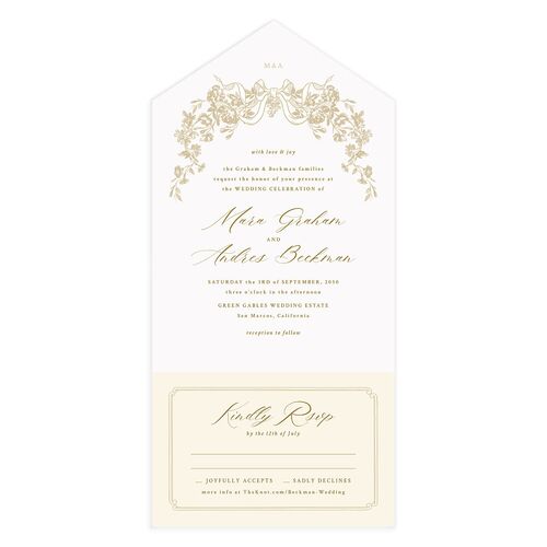 Antique Botanical Garland All-in-One Wedding Invitations Champagne Signature Light Both Recipient and Return Addresses No