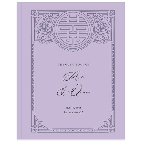 Double Happiness Wedding Guest Book Lavender