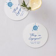 Hand Drawn Cake Engagement Party Coasters French Blue Cardboard Circle