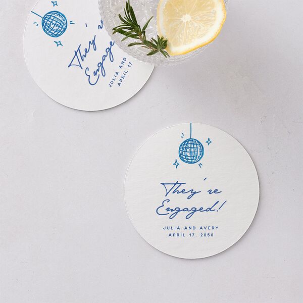 Hand Drawn Cake Engagement Party Coasters French Blue Cardboard Circle