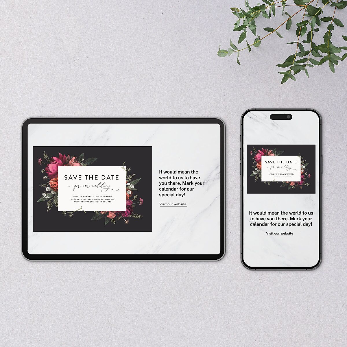 Blooming Botanical Digital Save the Date Cards Midnight Dusty Blue Lets Celebrate Standard
