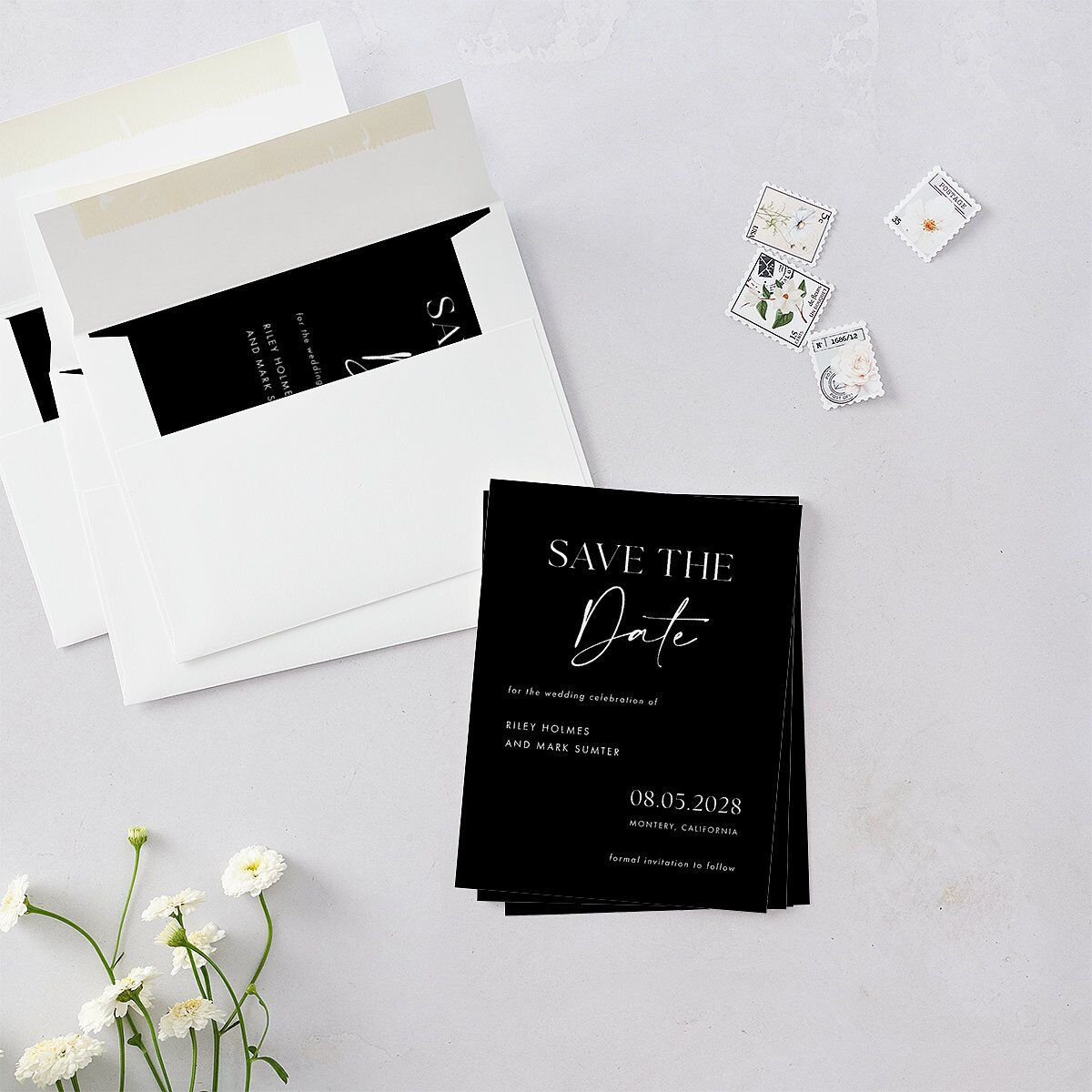Modern Contrast Save the Date Petite Cards Midnight Signature smooth Blank No Standard