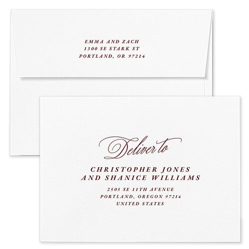 Life is Merrier Calligraphy Photo Holiday Card Envelopes White Merlot Both Recipient and Return Addresses Standard Signature