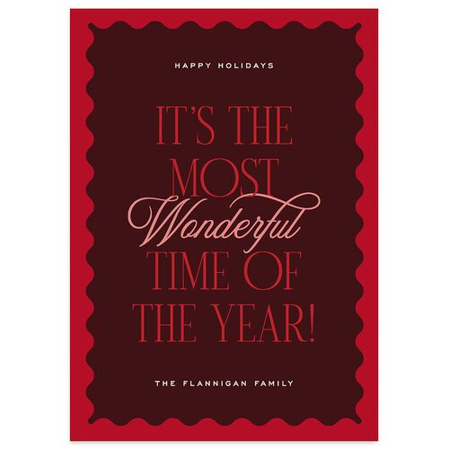 Most Wonderful Greeting Holiday Cards Maroon Signature Blank Standard