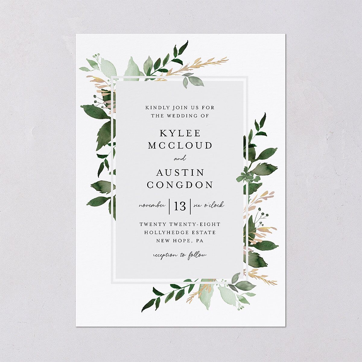 Leafy Frame Wedding Invitations Hunter Green Signature Blank No Standard
