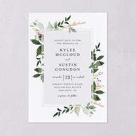 Leafy Frame Wedding Invitations Hunter Green Signature Blank No Standard
