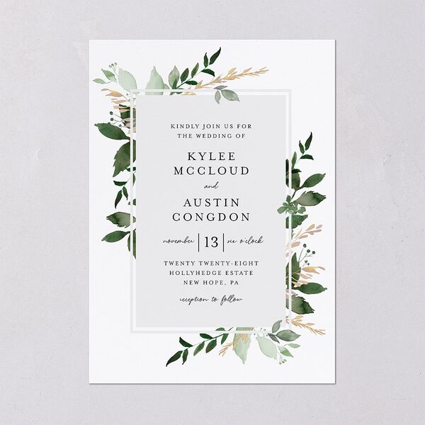Leafy Frame Wedding Invitations Hunter Green Signature Blank No Standard