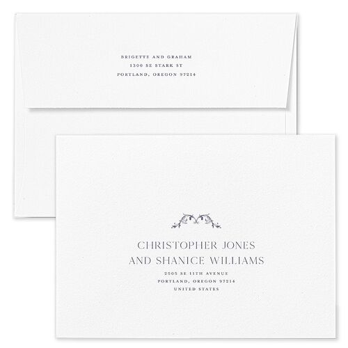 Vintage Ornate Frame Save The Date Card Envelopes White Moody Blue Both Recipient and Return Addresses Signature Standard