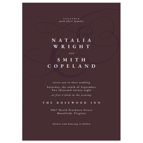 Ampersand Flourish Wedding Invitations Burgundy Signature Blank No Standard
