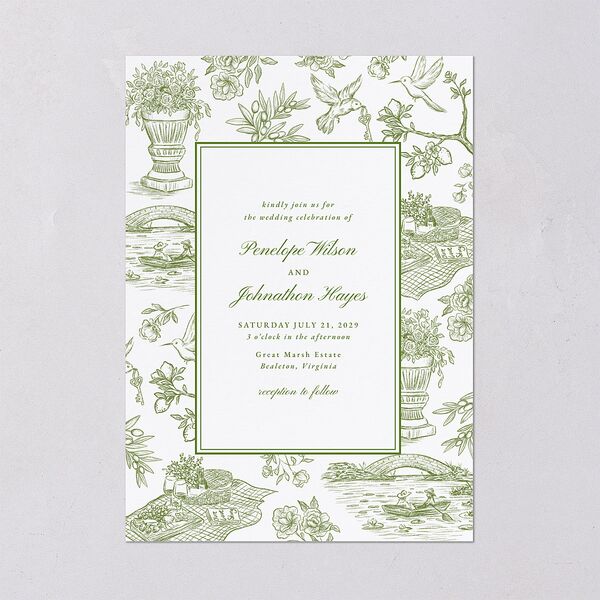 Elegant Italian Toile Wedding Invitations Greenery Signature Blank No Standard