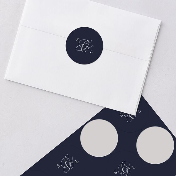 Elevated Minimalist Ampersand Wedding Stickers Navy Circle