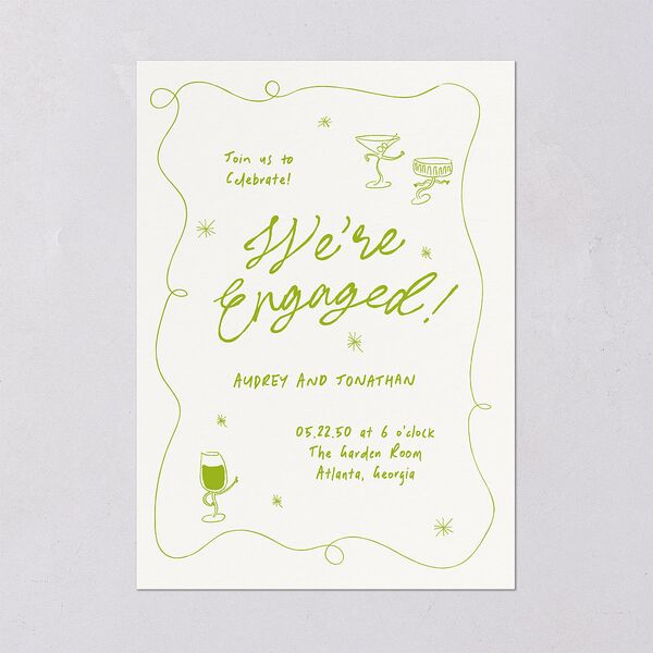 Whimsical Dancing Cocktails Engagement Party Invitations Pear Signature Blank Standard