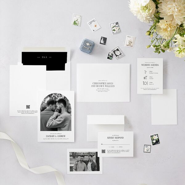 Minimal Arched Photo Wedding Invitations Pure White Signature Blank No Standard