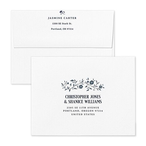 New Chapter Vintage Storybook Bridal Shower Thank You Card Envelopes White Moody Blue Both Recipient and Return Addresses Signature Standard