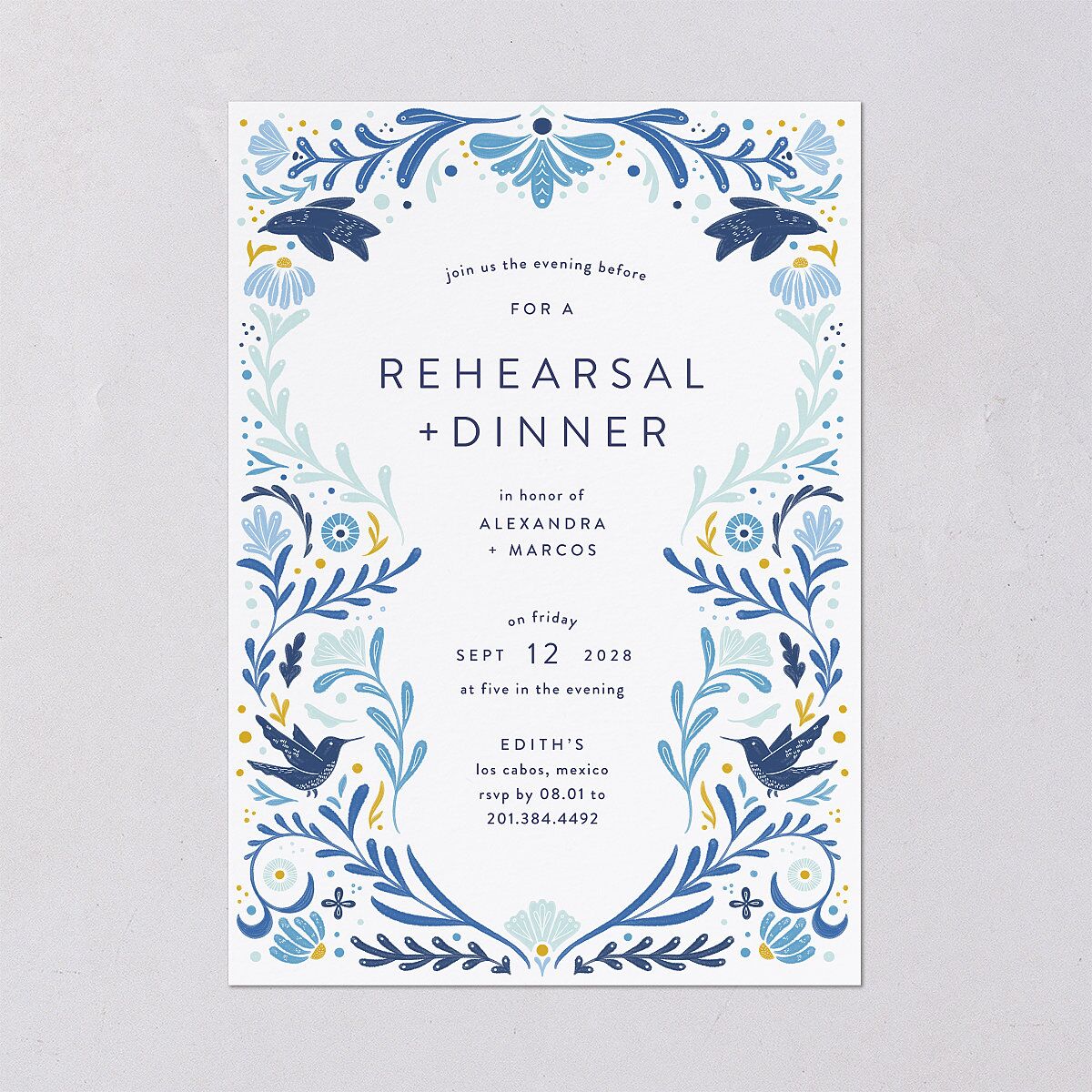 Folk Art Rehearsal Dinner Invitations Sapphire Signature Blank