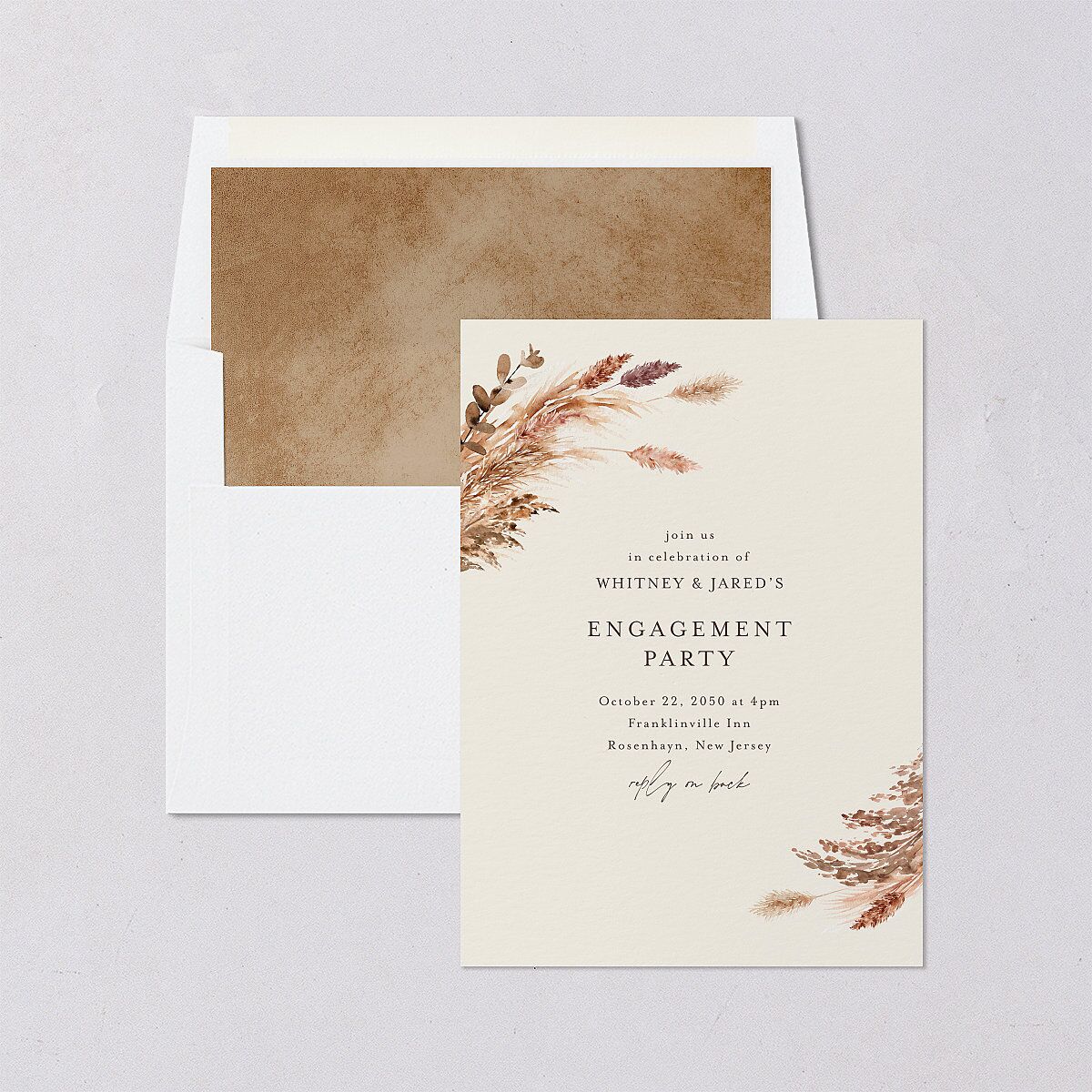 Soft Pampas Botanical Engagement Party Envelope Liners Sepia Standard
