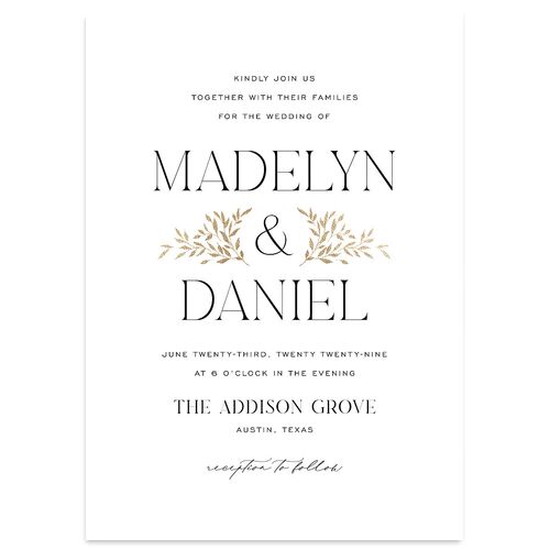 Ampersand Greenery Foil Wedding Invitations Gold Pure White Signature Blank No Standard