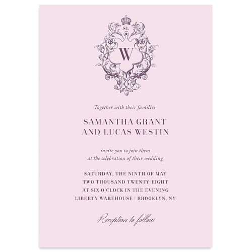 Ornate Vintage Crest Wedding Invitations Amethyst Signature Blank No Standard