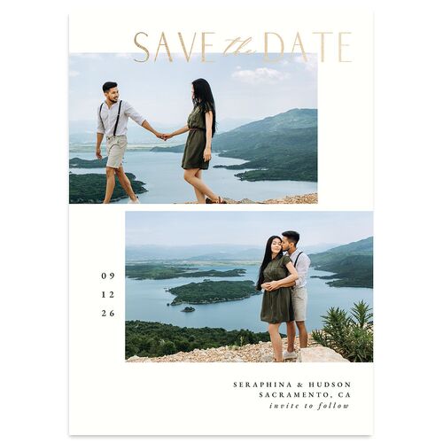Cascading Florals Save The Date Cards Gold Thyme Signature smooth Blank No