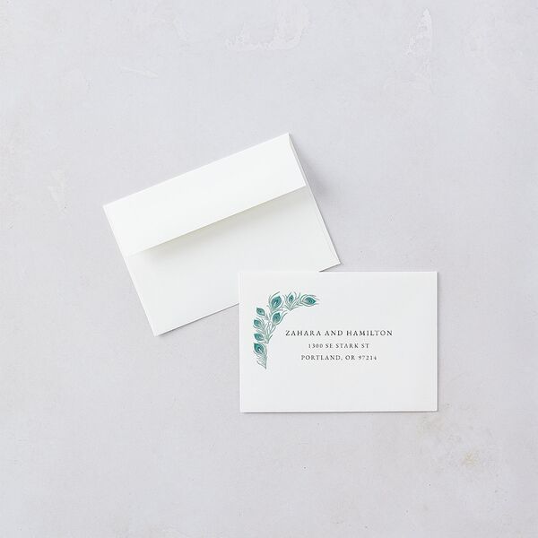 Peacock Nouveau Wedding Response Cards Gold Linen Signature Standard