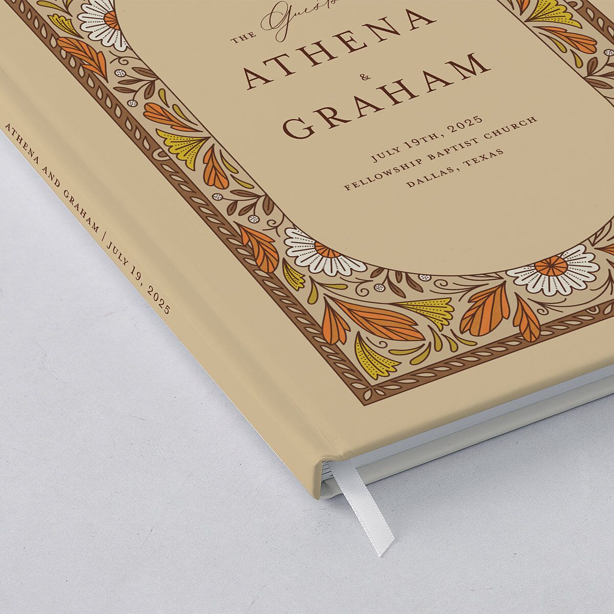 Intricate Vintage Wedding Guest Book Tan