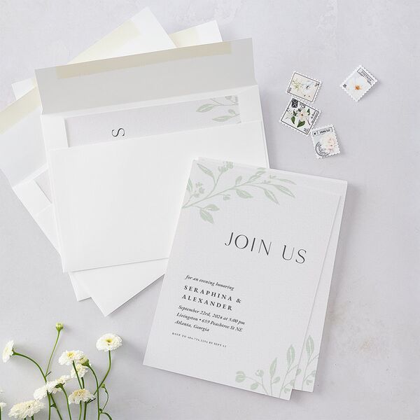Botanical Initials Rehearsal Dinner Invitations Sea Foam Signature Blank