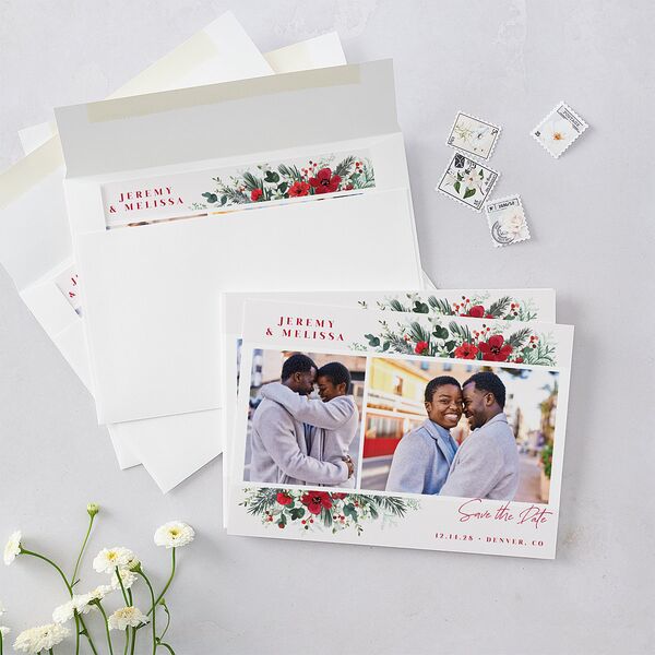 Holiday Bouquet Save the Date Cards Crimson Signature smooth Blank