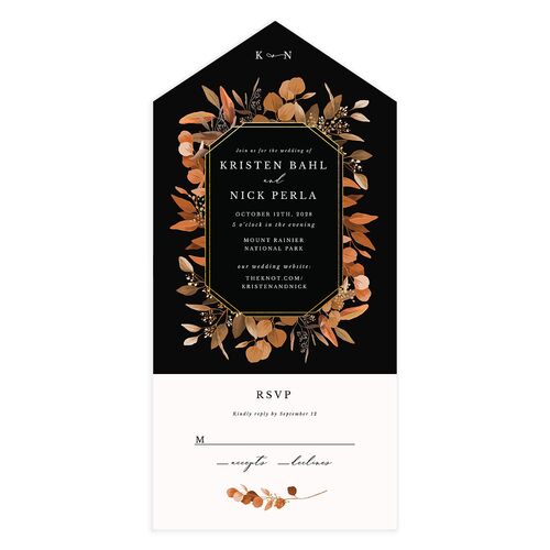 Eucalyptus Frame All-in-One Wedding Invitations Walnut Signature Light Both Recipient and Return Addresses No