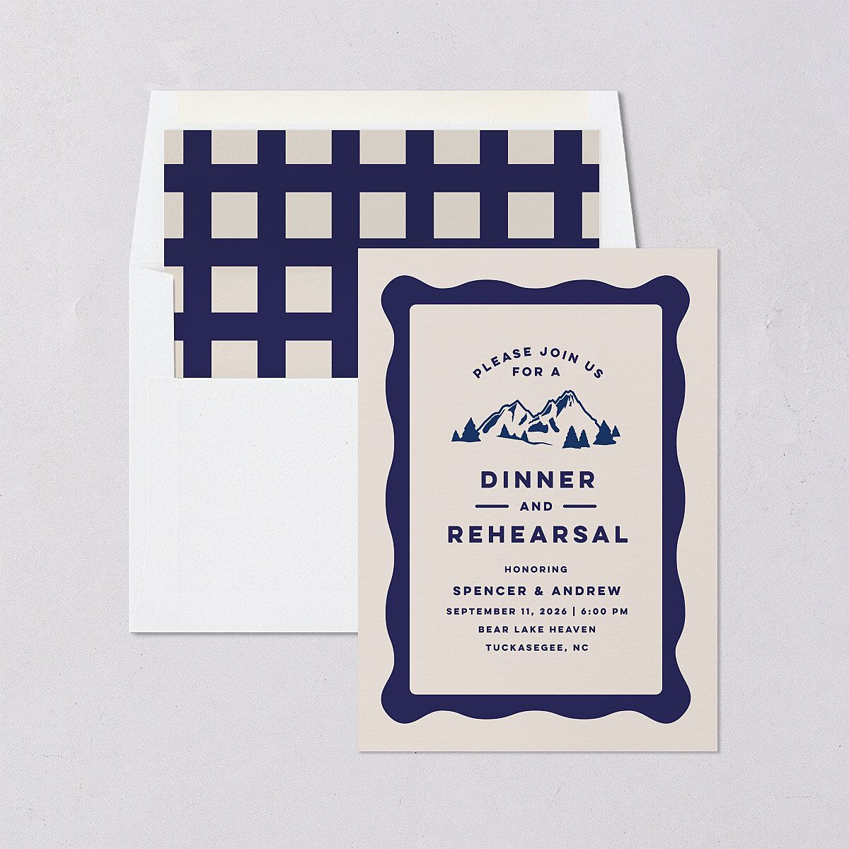 Adventure Icon Rehearsal Dinner Invitations Navy Signature Blank Standard