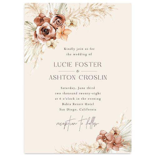 Pampas Floral Wedding Invitations Espresso Signature Blank No Standard