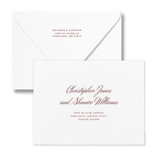 Elegant Swans Thank You Card Euro Envelopes White Jewel Red Both Recipient and Return Addresses Luxe Signature