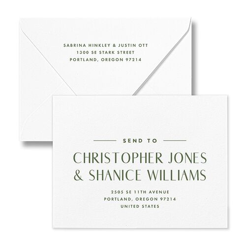 Destination Photo Poster Save the Date Magnet Euro Envelopes Hunter Green White Both Recipient and Return Addresses Luxe Signature