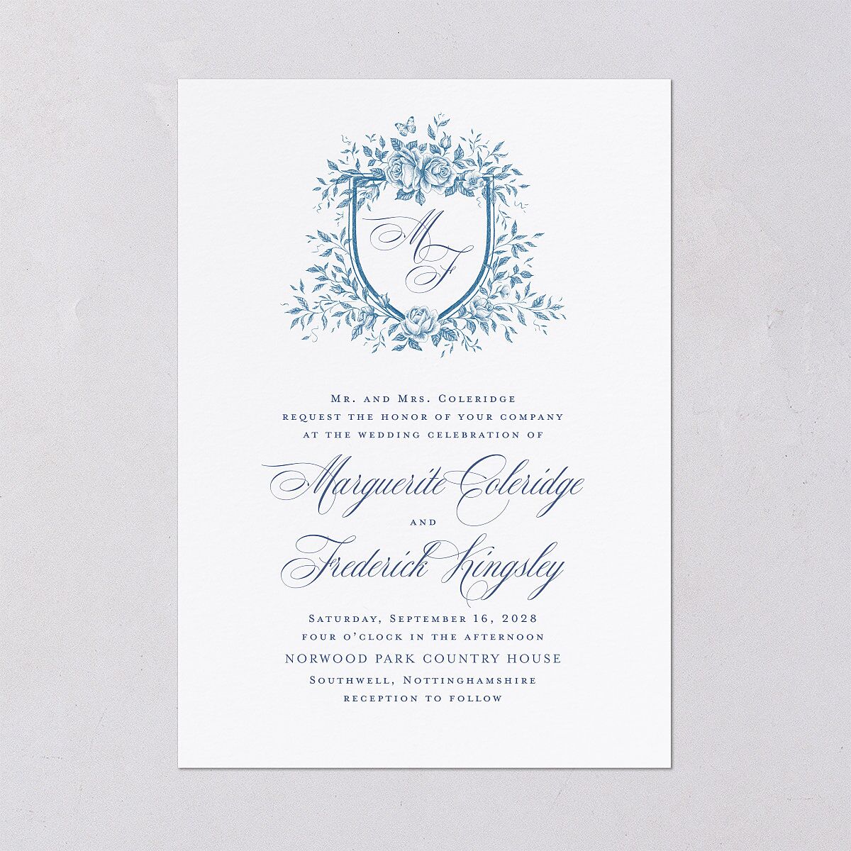 Elegant Rose Crest Wedding Invitations Sapphire Signature Blank No Standard