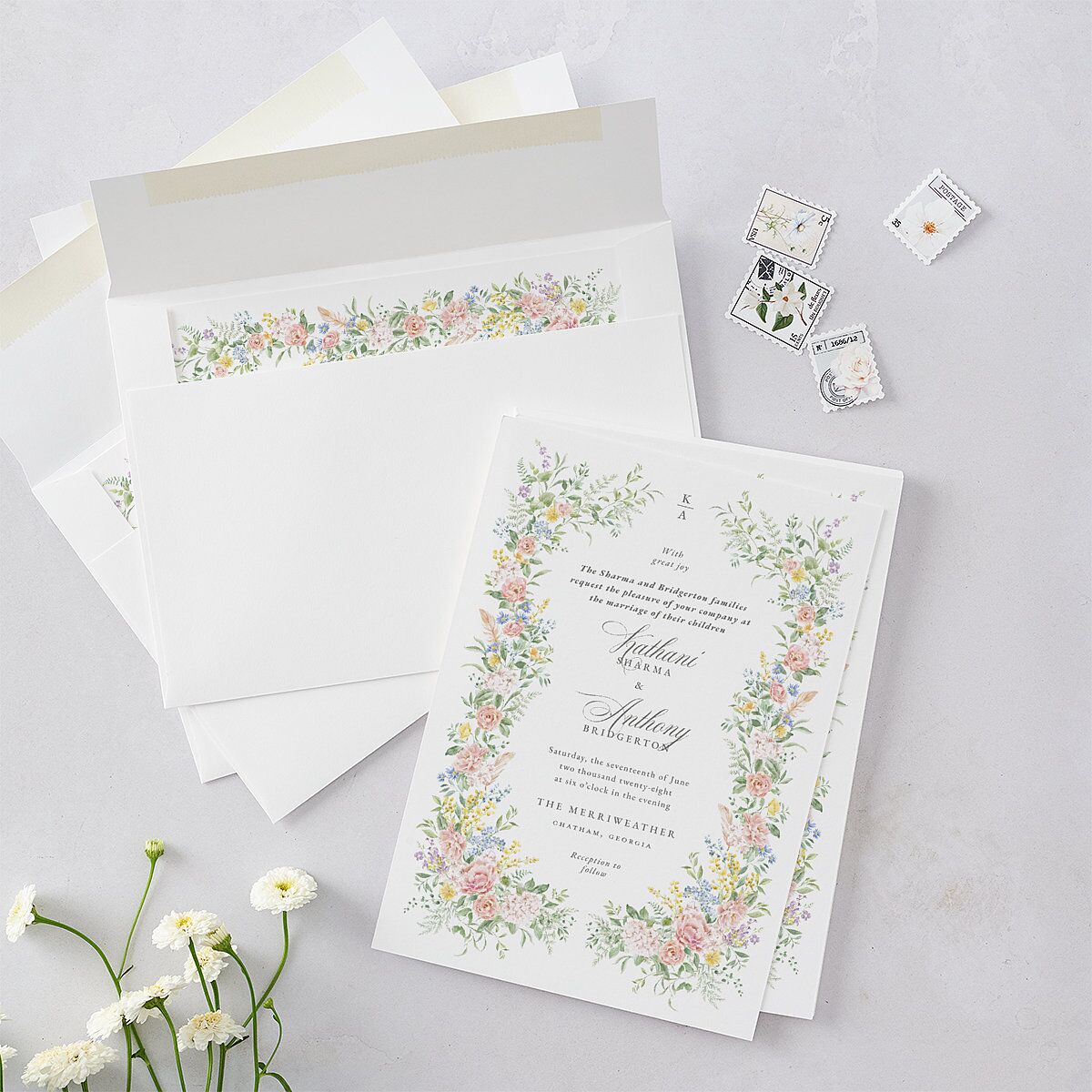 Glamorous Regency Garden Wedding Invitations by Bridgerton Sage Signature Blank No Rounded