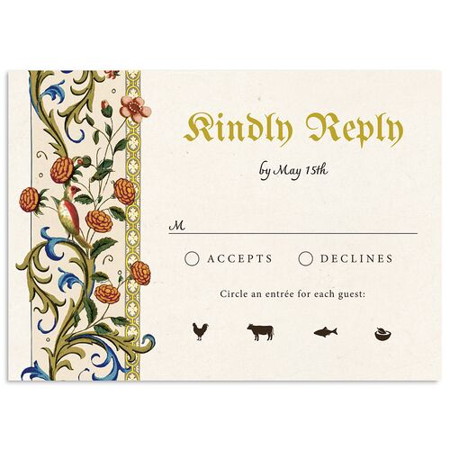 Medieval Renaissance Wedding Response Cards Moss Signature Standard