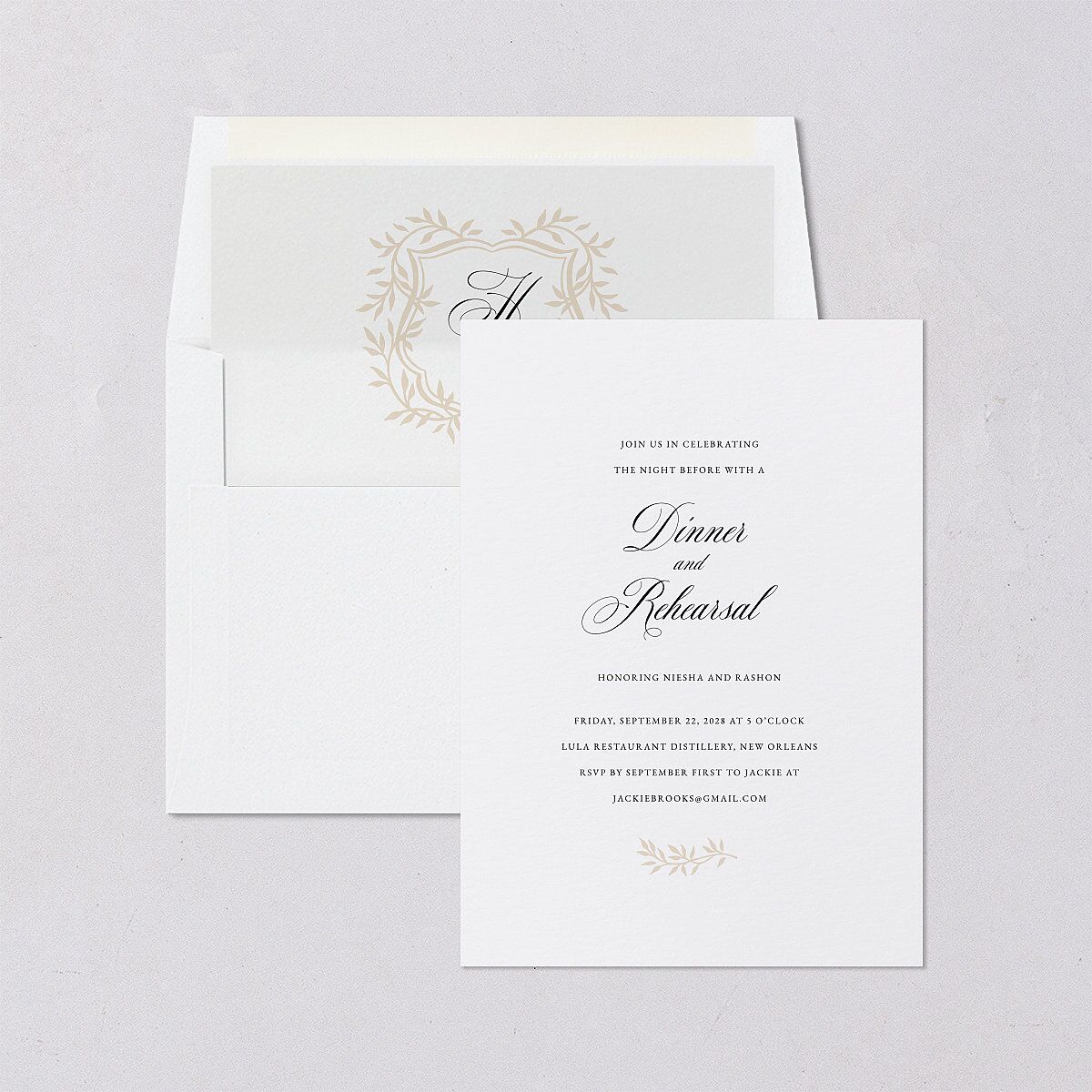 Formal Crest Rehearsal Dinner Invitations Pure White Signature Blank Standard