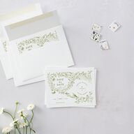 Vintage Toile Save the Date Petite Cards Dark Camo Signature smooth Blank No Standard