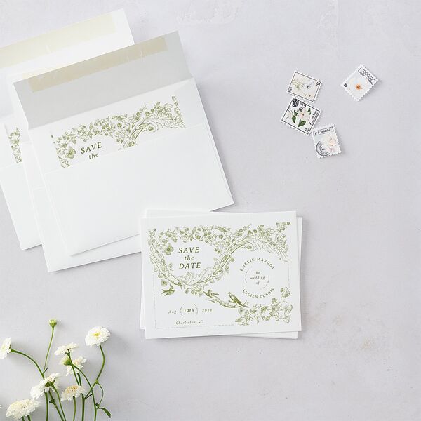 Vintage Toile Save the Date Petite Cards Dark Camo Signature smooth Blank No Standard