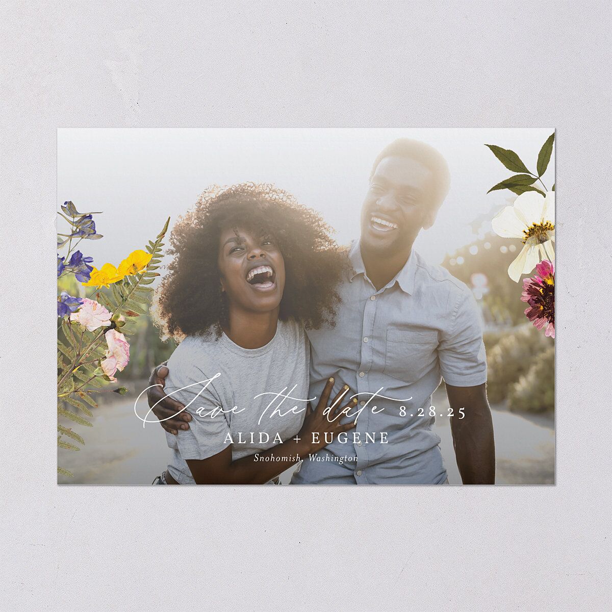 Pressed Flowers Save The Date Cards Sunflower Signature smooth Blank No