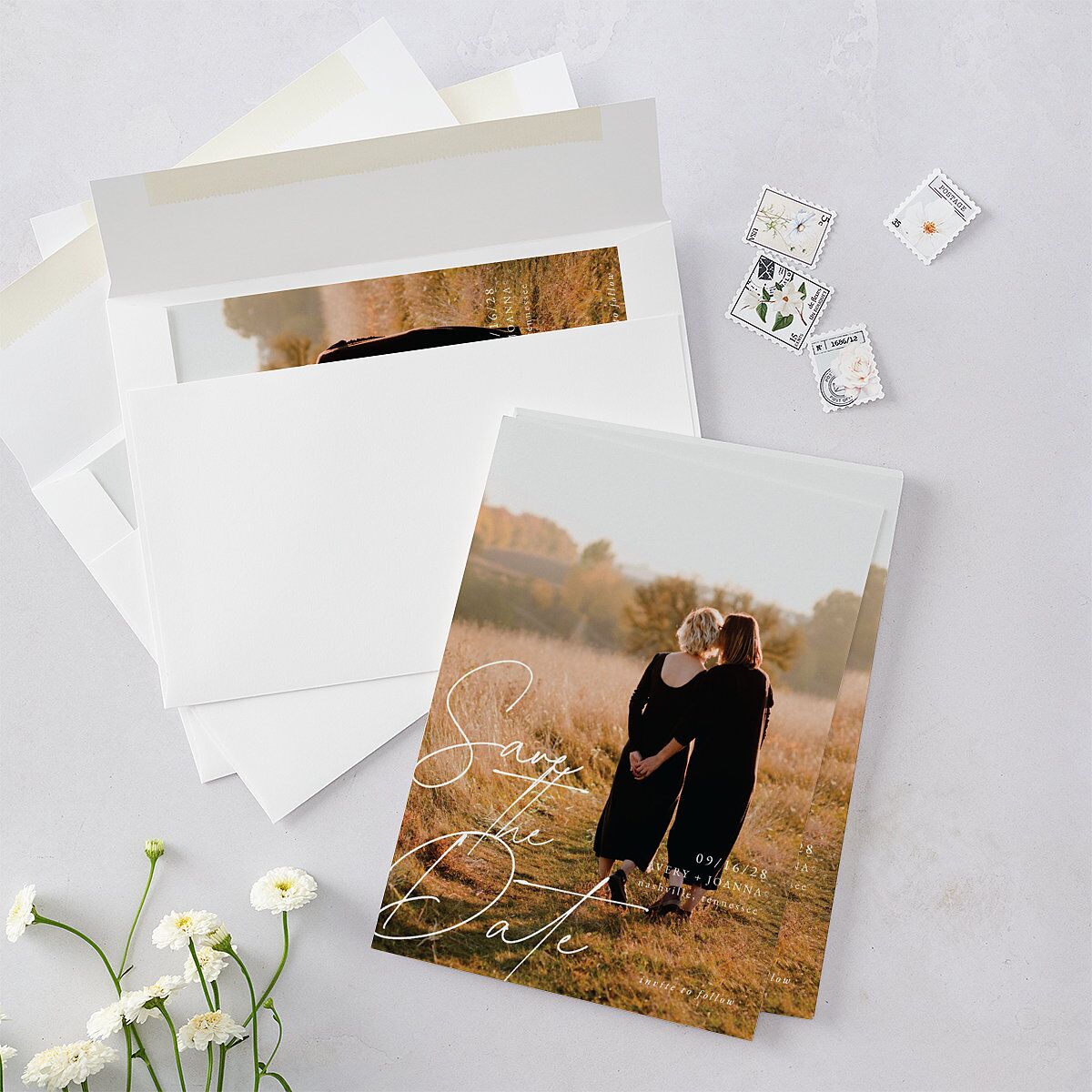 Corner Script Save The Date Cards — view 5