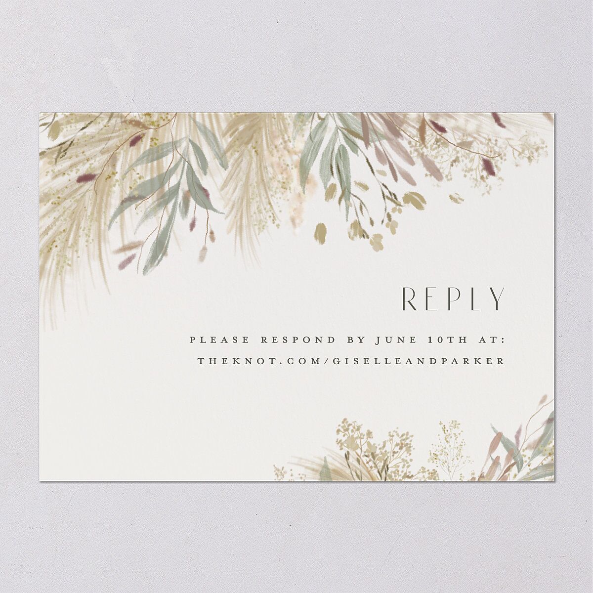 Ethereal Pampas Wedding Response Cards Gold Thyme Signature