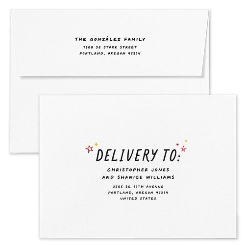 What a Year Whimsical Calendar Photos Holiday Card Envelopes White Midnight Both Recipient and Return Addresses Standard Signature