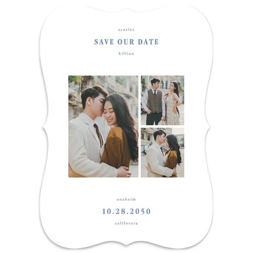 Elegant Minimalist Photo Save the Date Cards Dusty Blue Signature smooth Blank No Bracket